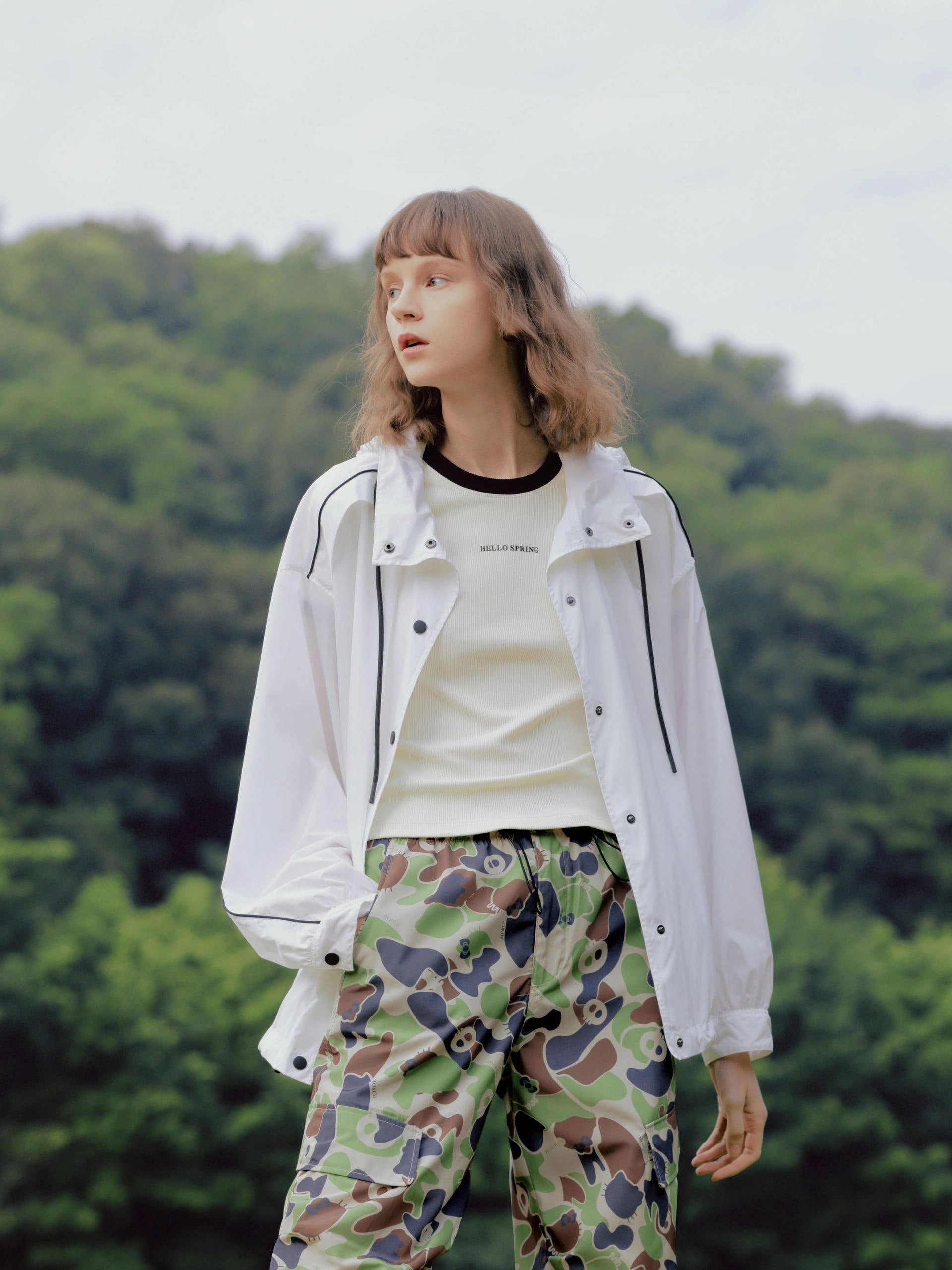 Drawstring Hoodie Jacket No Collar Adjustable Belt