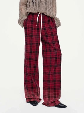 Sustainable Fabric Heat Control Drawstring Plaid Trousers