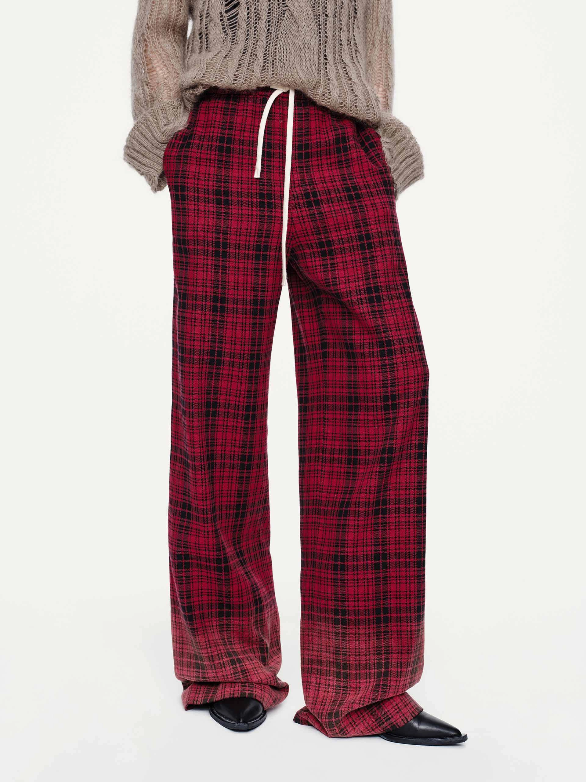 No Fuss Fit Hidden Pocket System Drawstring Plaid Trousers