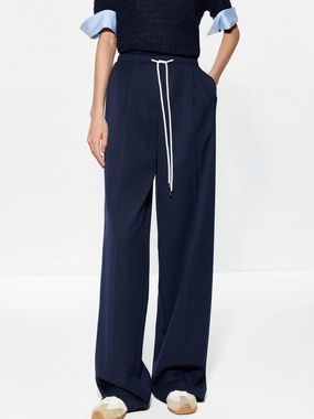 Ultra Soft Blend Drawstring Straight Cut Trousers