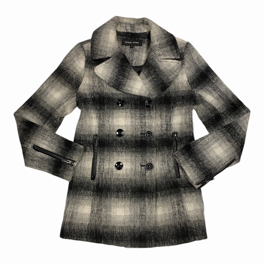 Coat Peacoat By Black Rivet In Black & Grey, Size: S Odor Resistant Treatment wrinkle free finish