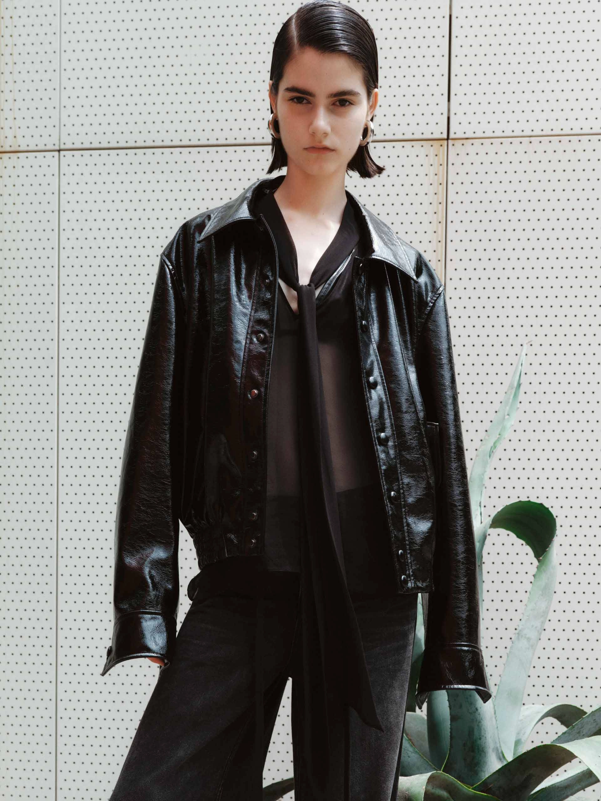 Ergonomic Articulation LaserCut Vents Snap Button Leather Jacket