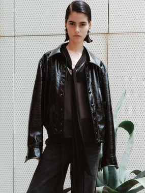 Practical Design Snap Button Leather Jacket