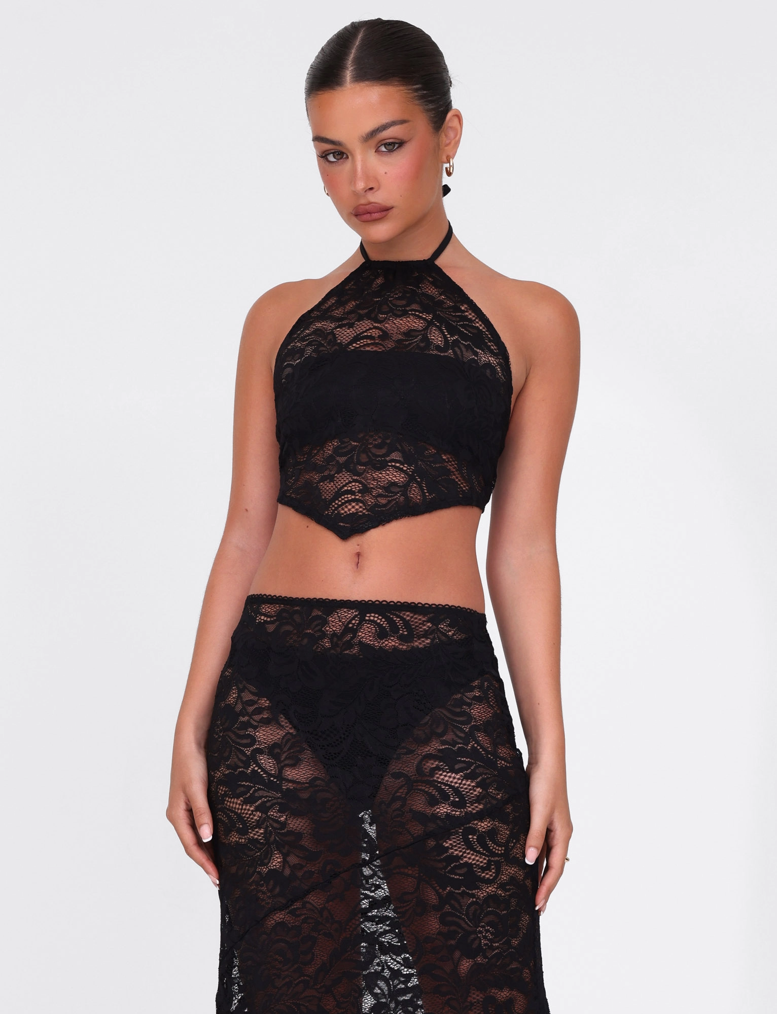 Urban Fit SIYA LACE TOP - BLACK : LACE : BLACK LACE