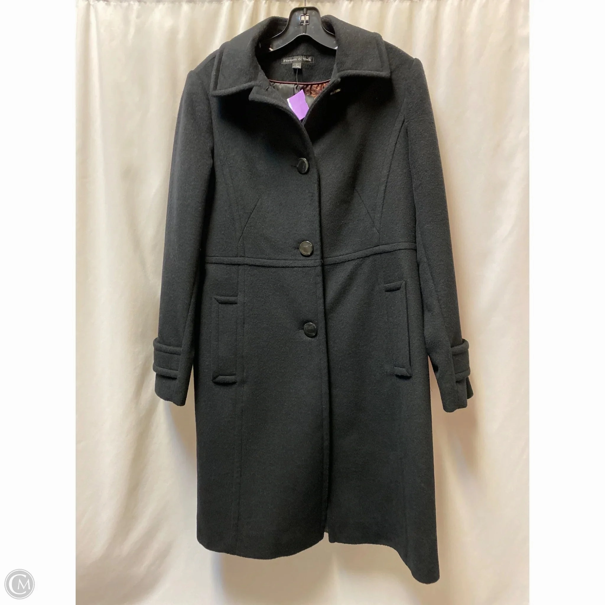 QuickAccess Pockets Modern Drop Tail Hem Coat Peacoat By Preston And New York In Black, Size: M