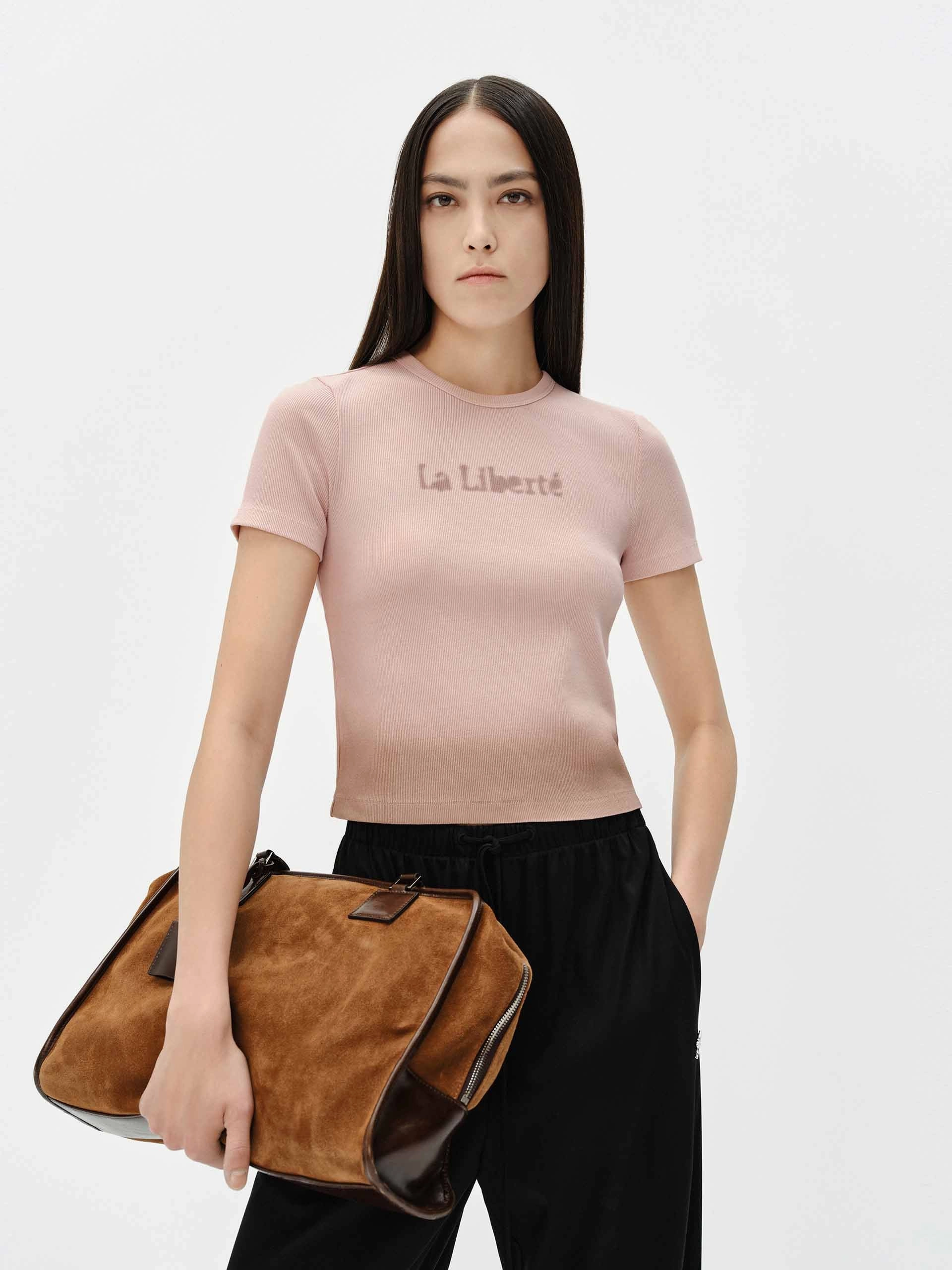 Front Letter Cropped T-shirt Sleek Waist