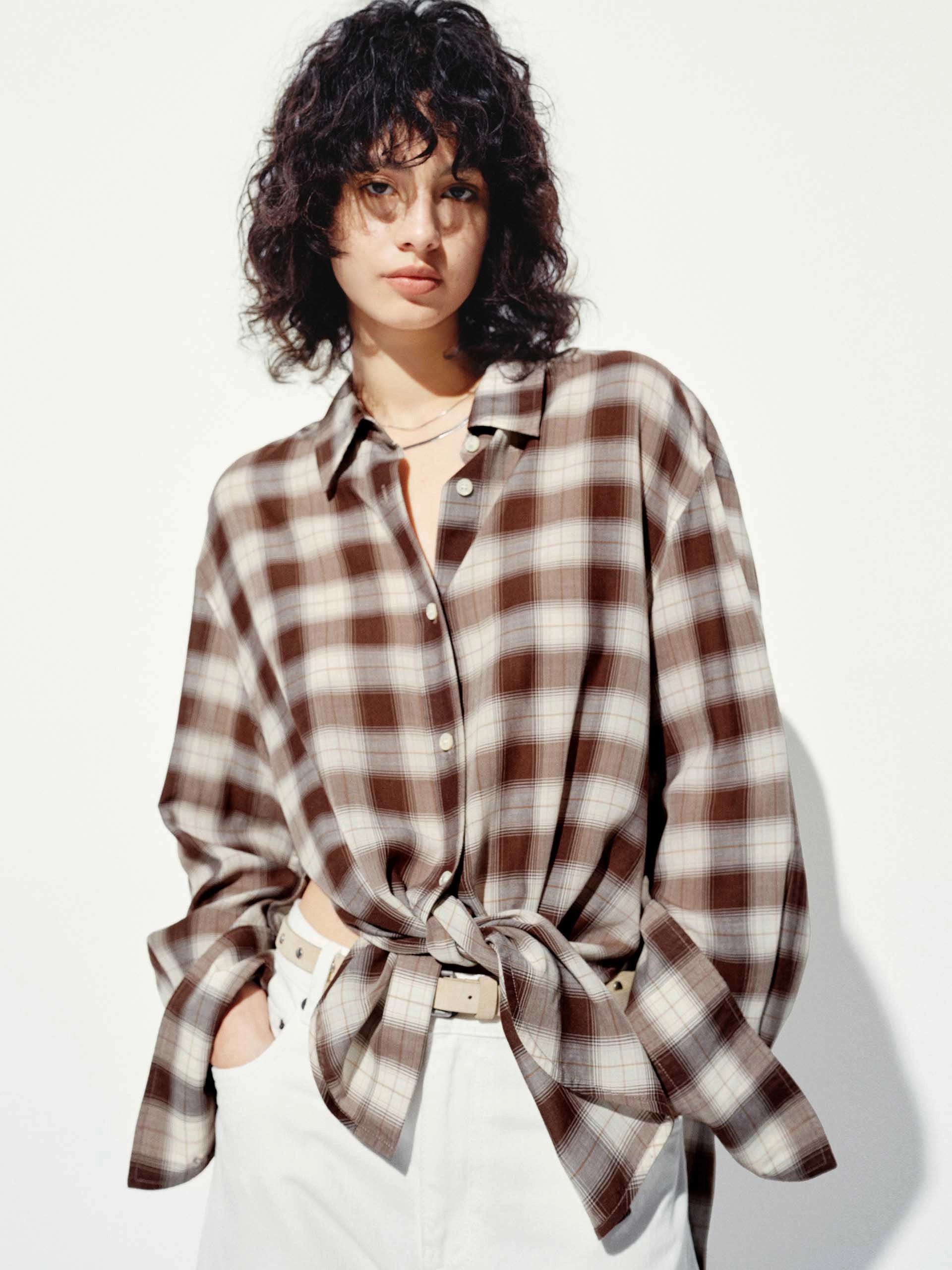 No Chafe Edging Subtle design Checked Contrast Loose Shirt