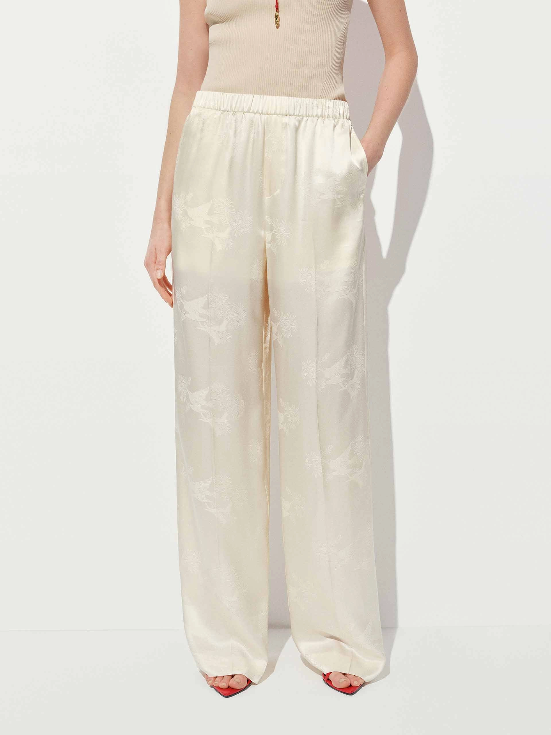 Elasticated Waistband Jacquard Trousers MultiPocket Stretch Ready