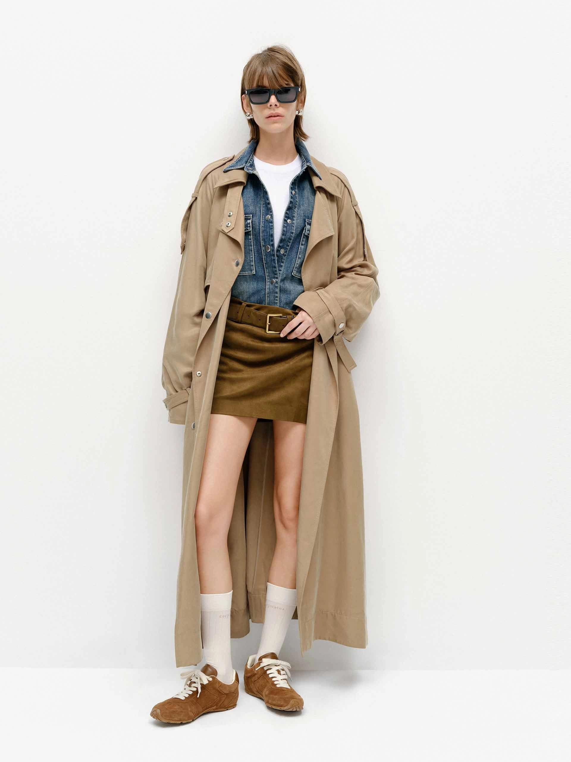 Pocket Details Belted Longline Trench Coat