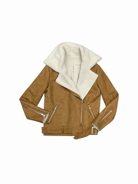 NonIrritatingLining Shock Absorbent Padding Coat Faux Fur & Sherpa By Clothes Mentor In Tan & White, Size: S