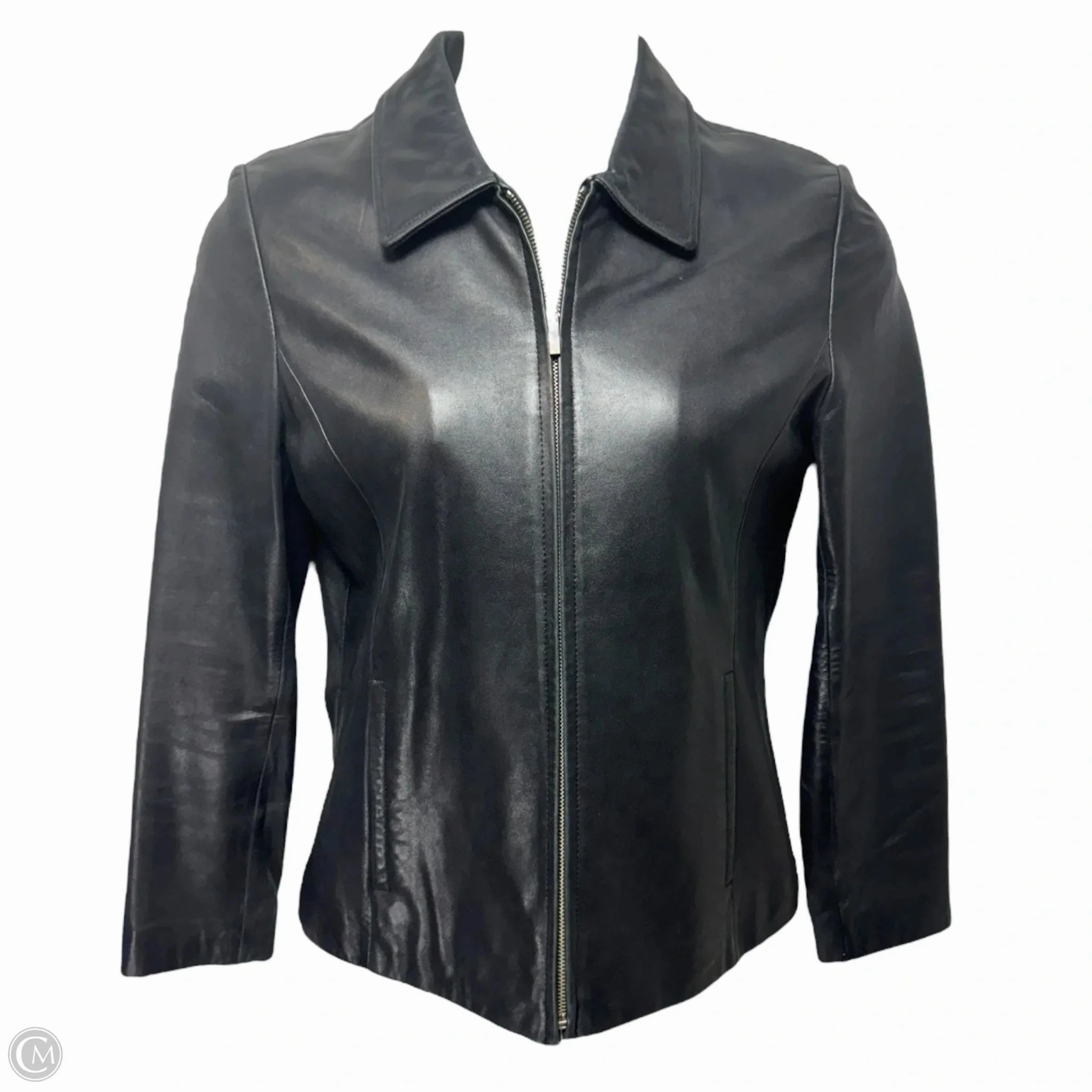 Winter Outerwear Flexible Hem Adjustment Leather Jacket By Adler Collection In Black, Size: M