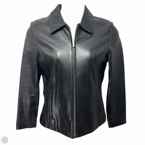 Winter Outerwear Flexible Hem Adjustment Leather Jacket By Adler Collection In Black, Size: M
