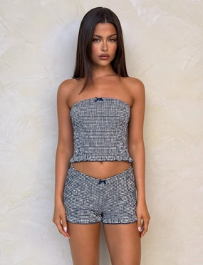 ERYNN TOP - NAVY GINGHAM Relax Draping Flowing Fit