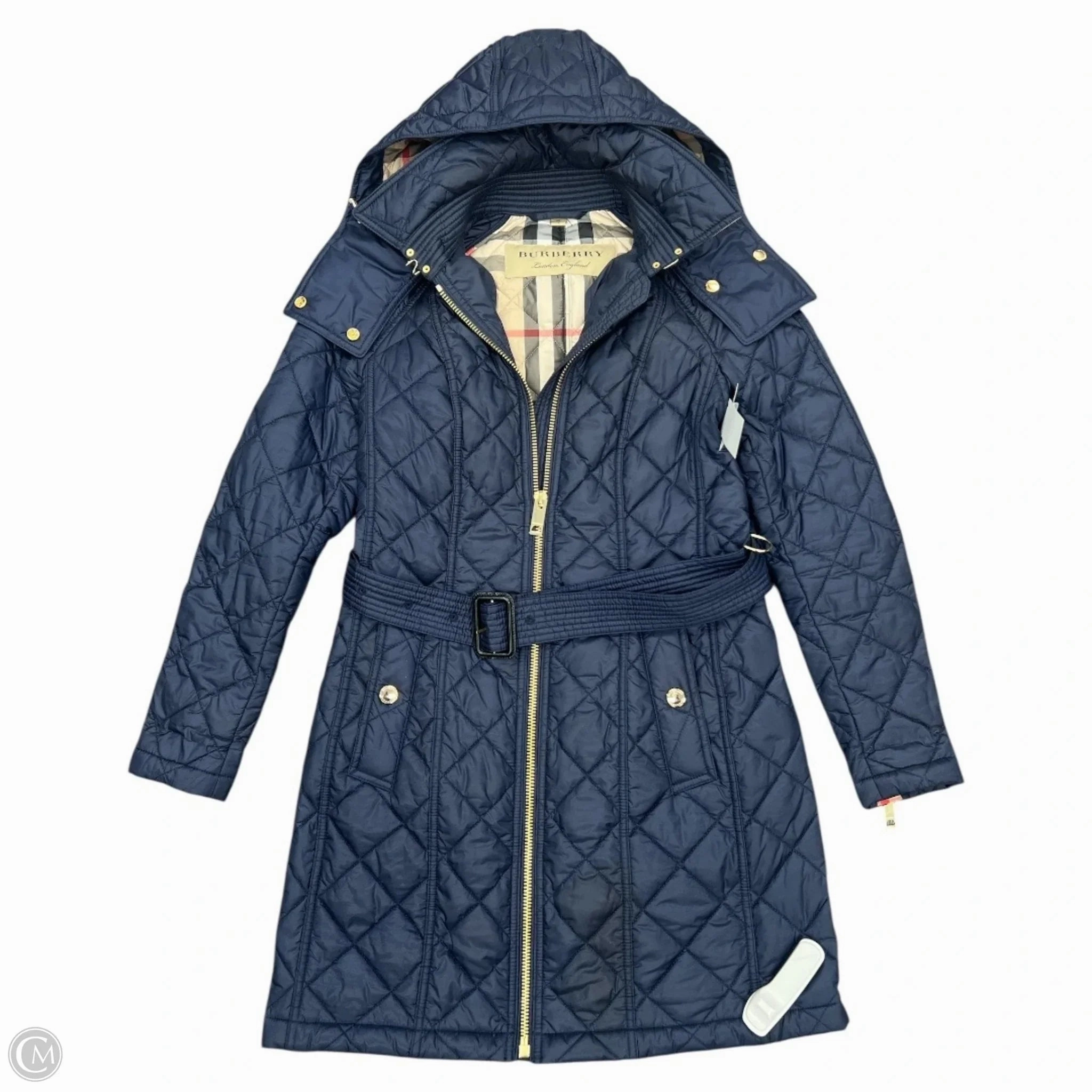Coat Luxury Designer By Burberry In Blue, Size: Xs Layered Protection Concealed Zippers