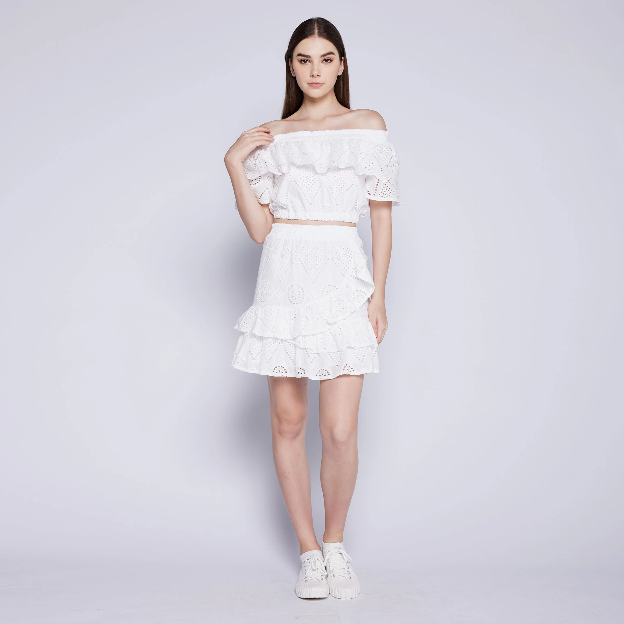 Thermal Regulating Eyelet Skirt Ruffled Trim