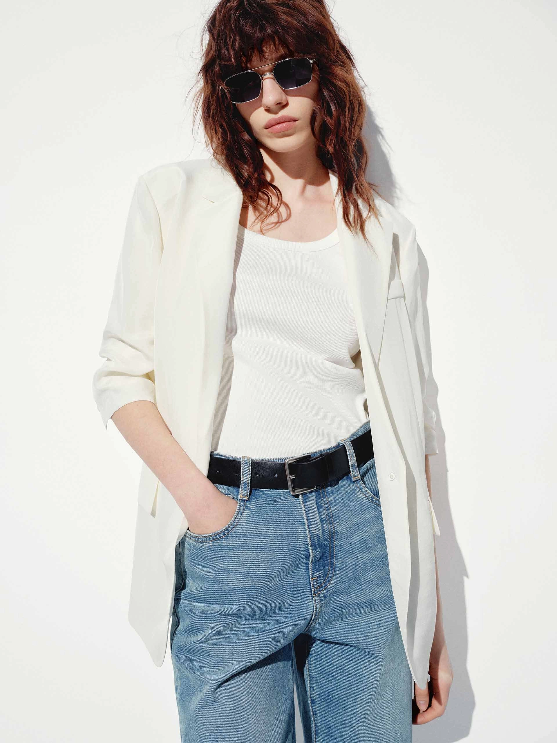 Padded Shoulders Relaxed Blazer Elasticated Waistband