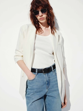 Padded Shoulders Relaxed Blazer Elasticated Waistband