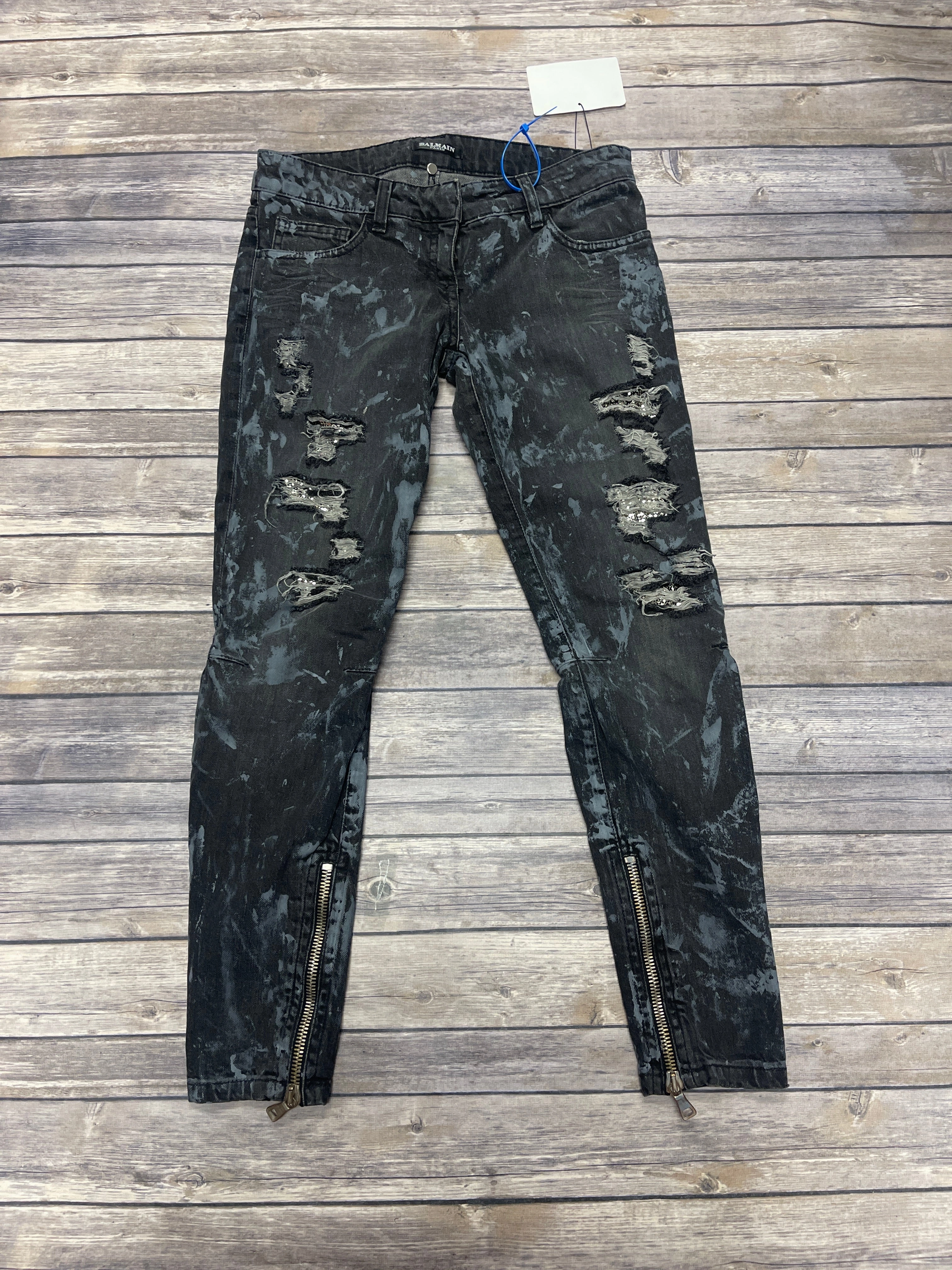 Office Wear Trendy Home Comfort Family Style Minimalist Style Date Night Jeans Luxury Designer By Balmain In Grey Denim, Size: 4