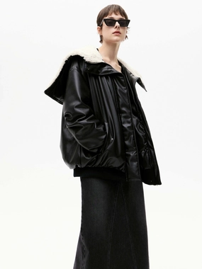 Anti Slip Shoulder Fit For Travel Faux Leather Hoodie Jacket
