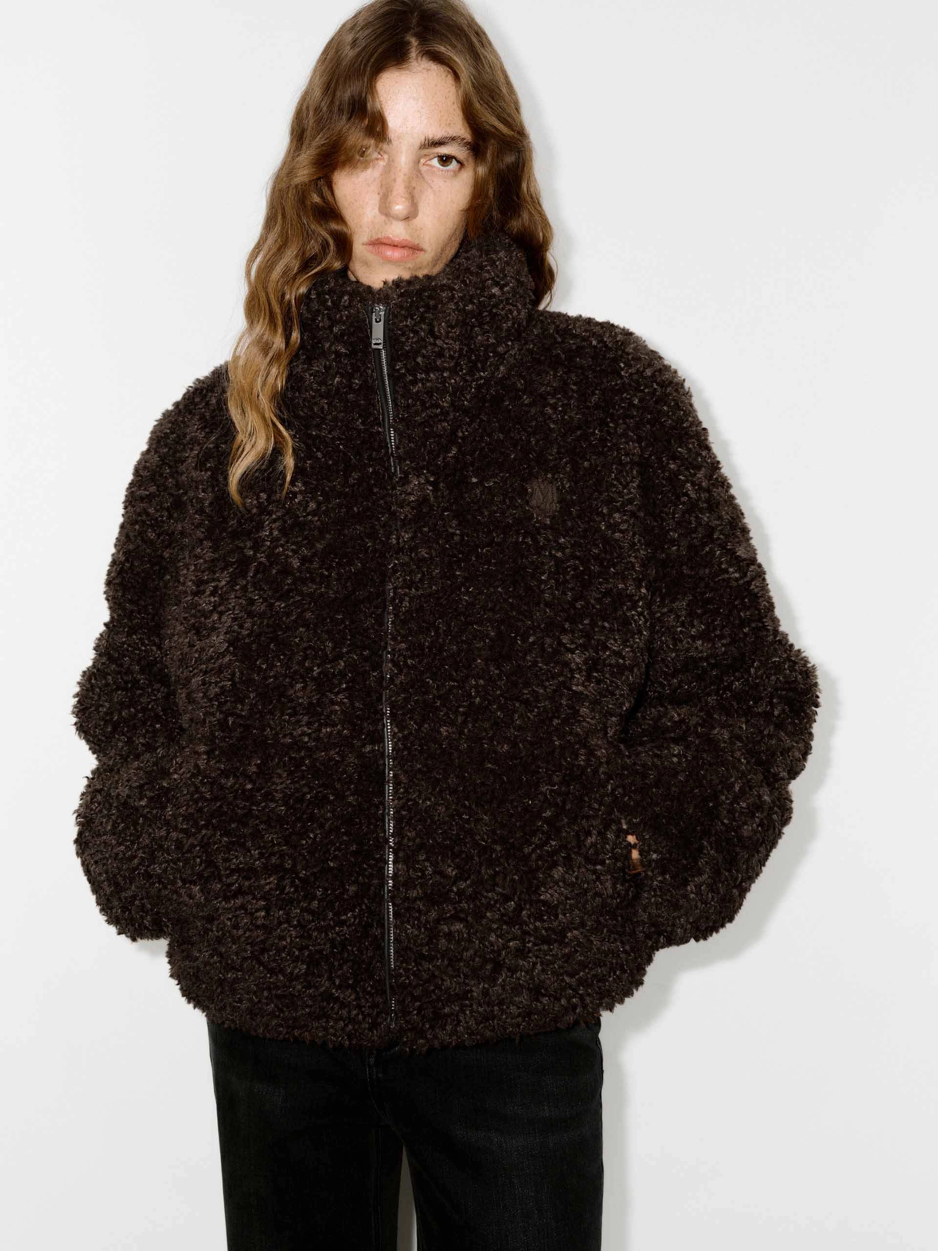 Magnetic Closure Option Easy Wear Faux Shearling Quilted Jacket