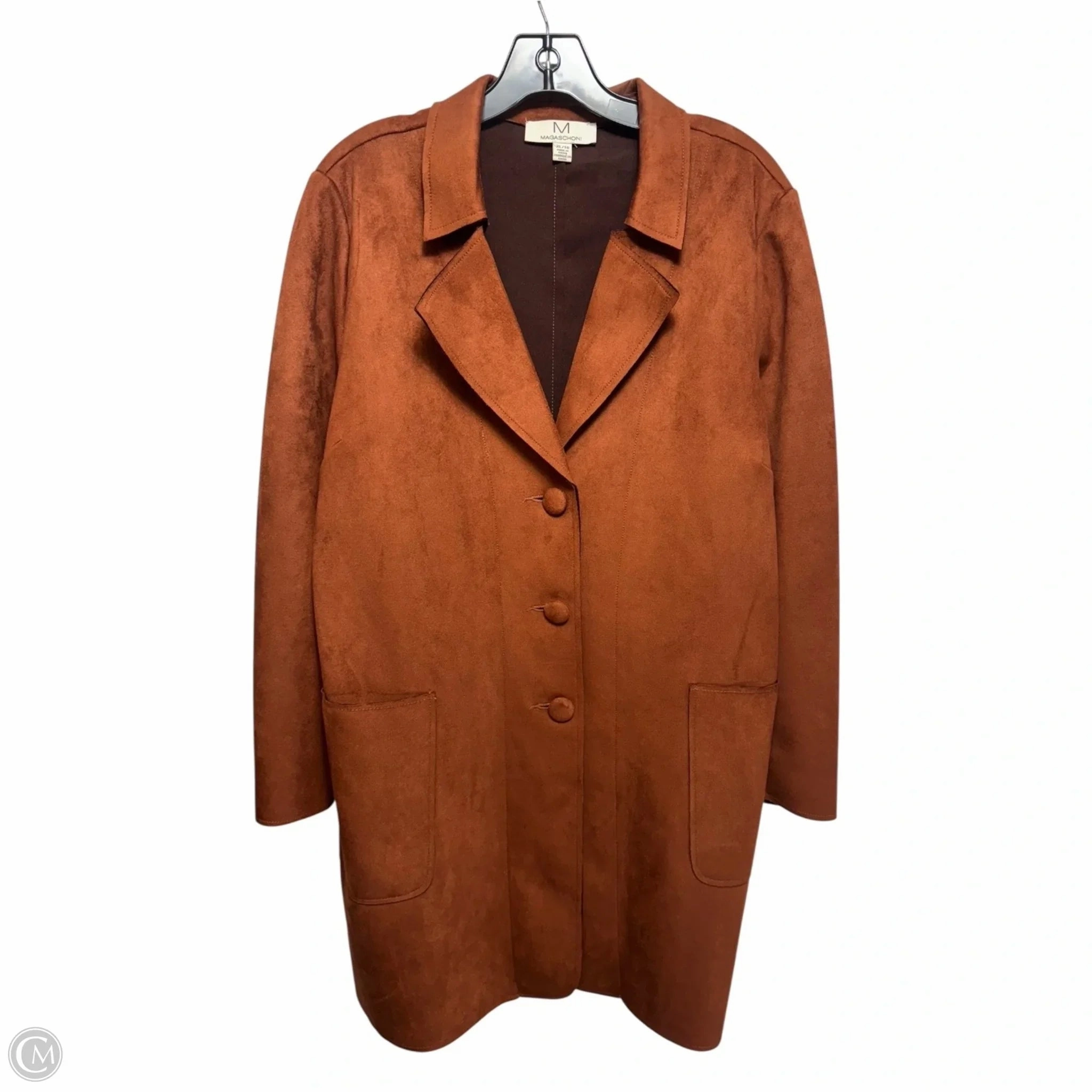 Flexible Knit DoubleLayered Collar Faux Suede Coat By Magaschoni In Brown, Size: Xl
