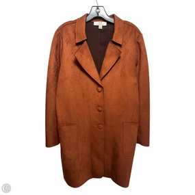 Flexible Knit DoubleLayered Collar Faux Suede Coat By Magaschoni In Brown, Size: Xl