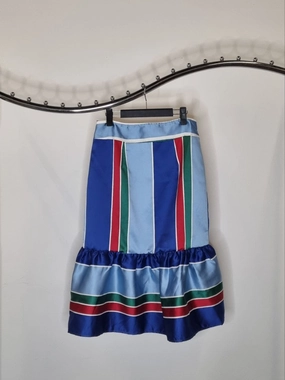 Fit And Flare Stripe Skirt Embroidered Detail