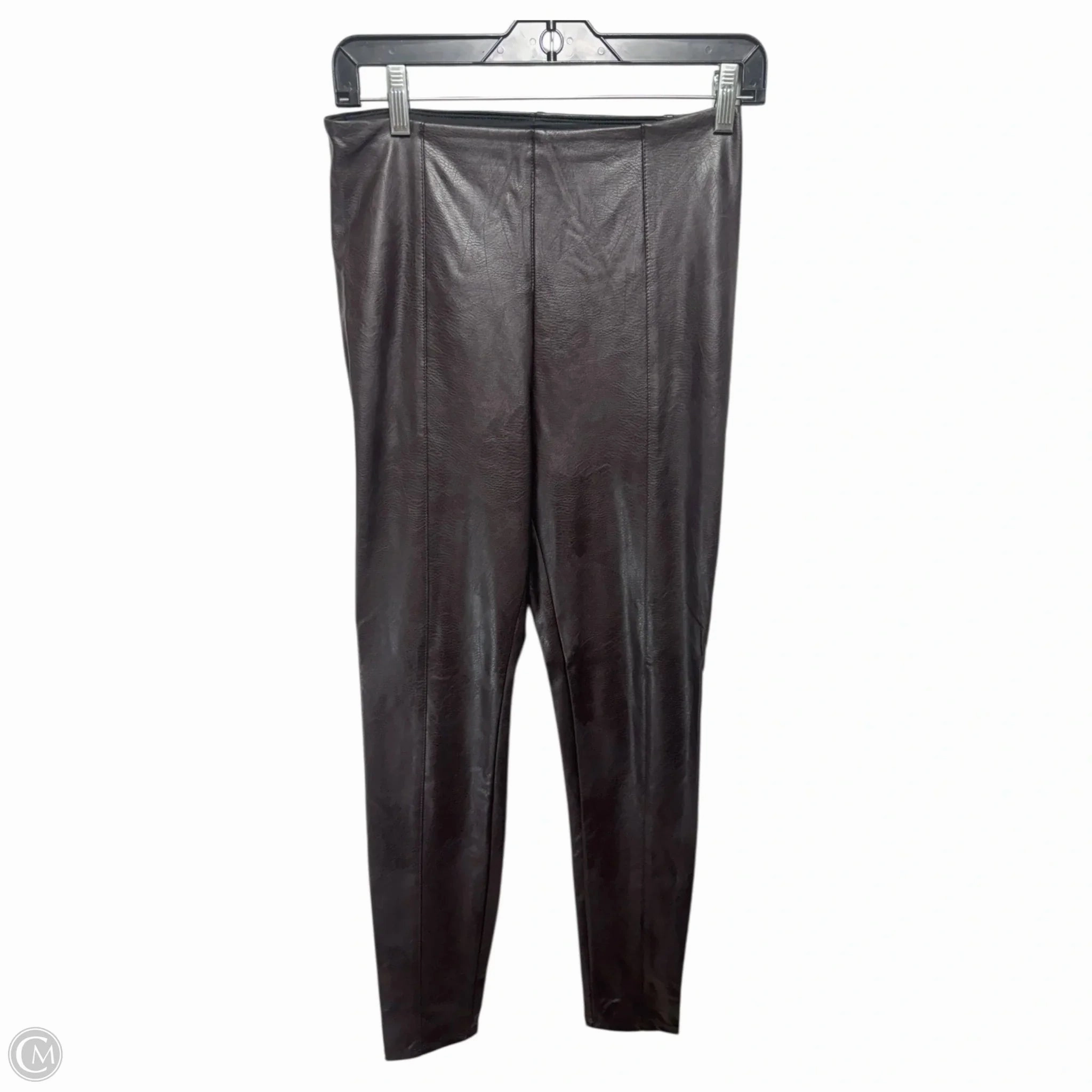 Tummy Control Panel Matte Finish Faux Leather Pants Leggings By Lysse In Brown, Size: M