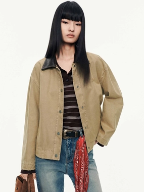 Contrast Collar Cotton Coat Cold Ready Look Elasticated Waistband