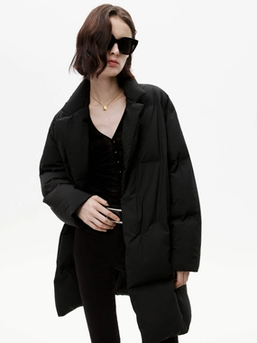 Adjustable Cuff Double Layer Protection Flat Collar Mid Puffer Coat