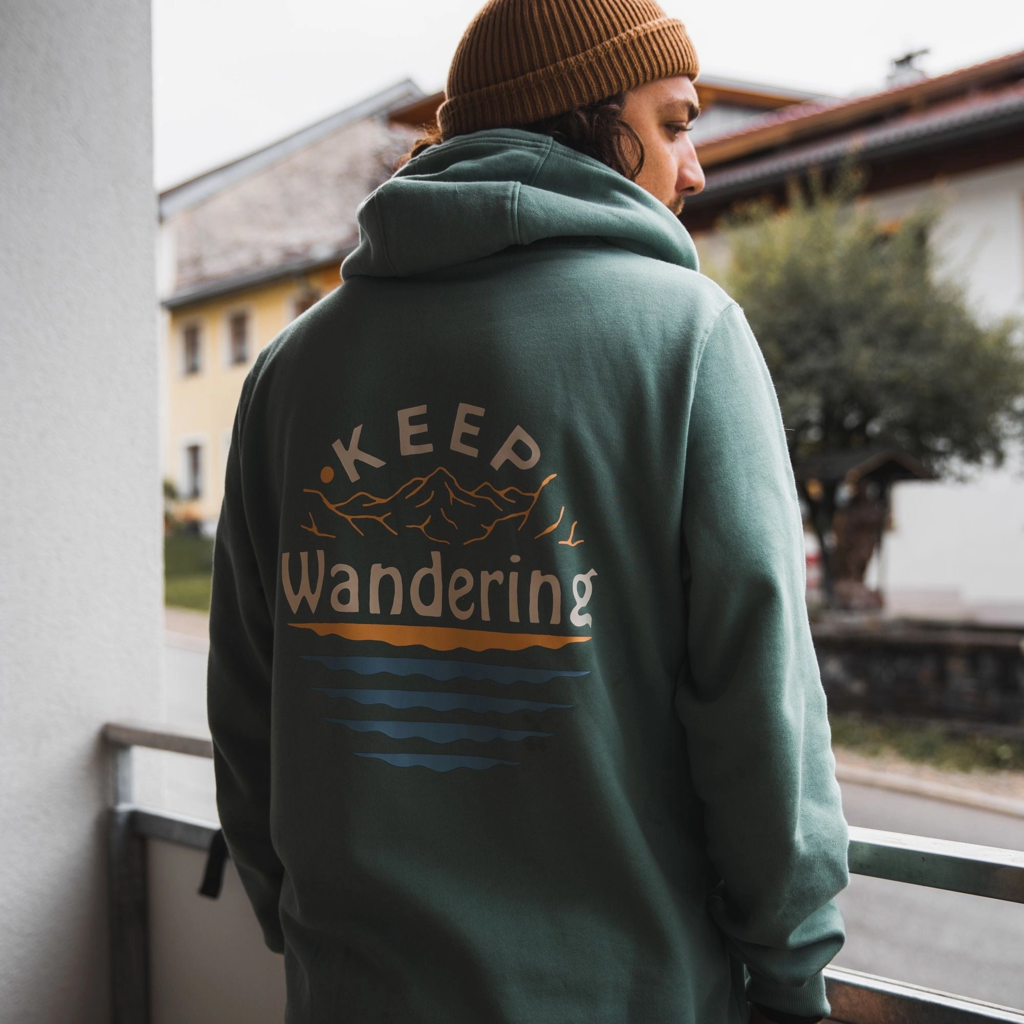 Cozy Warmth Garment Dyed Finish Sage Green  "Keep Wandering" Hoodie