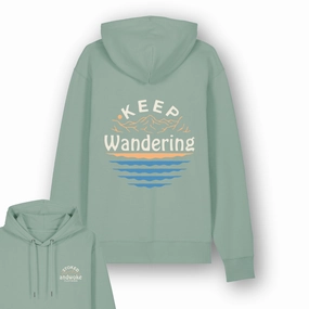 Sage Green  "Keep Wandering" Hoodie Floral Motif