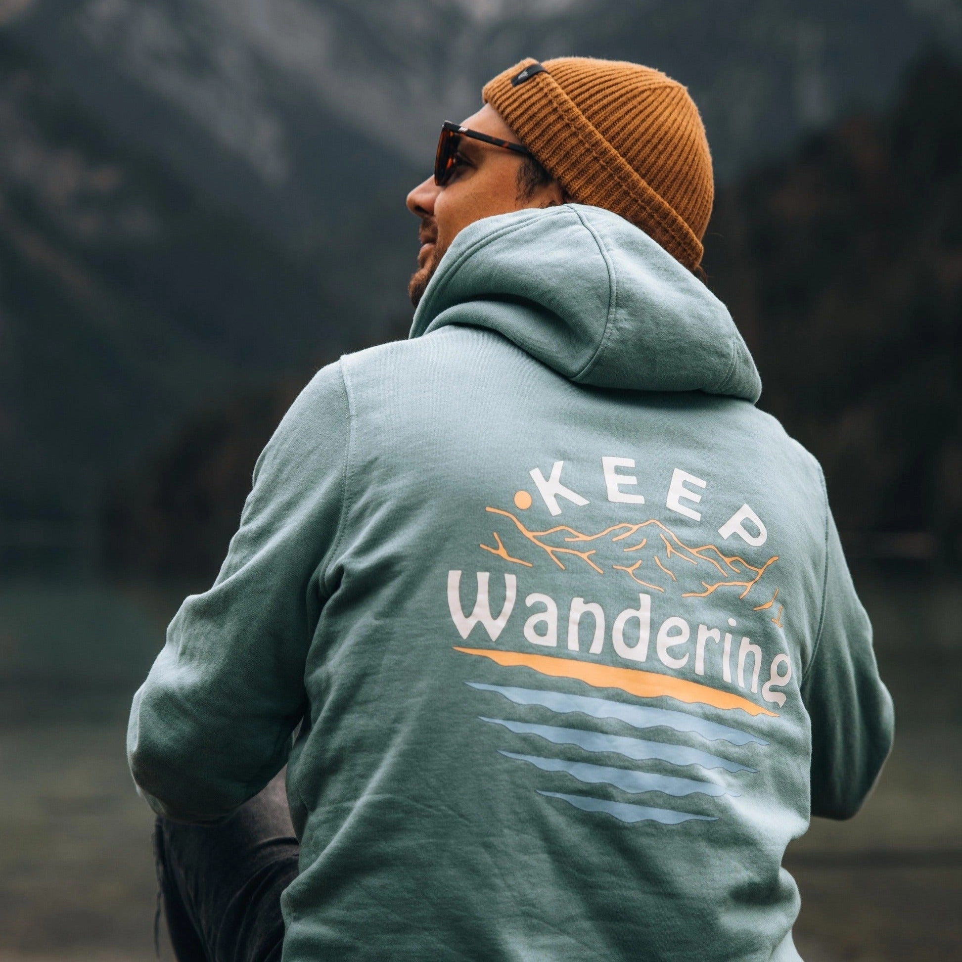 Sage Green  "Keep Wandering" Hoodie Coyote like Sleek Design