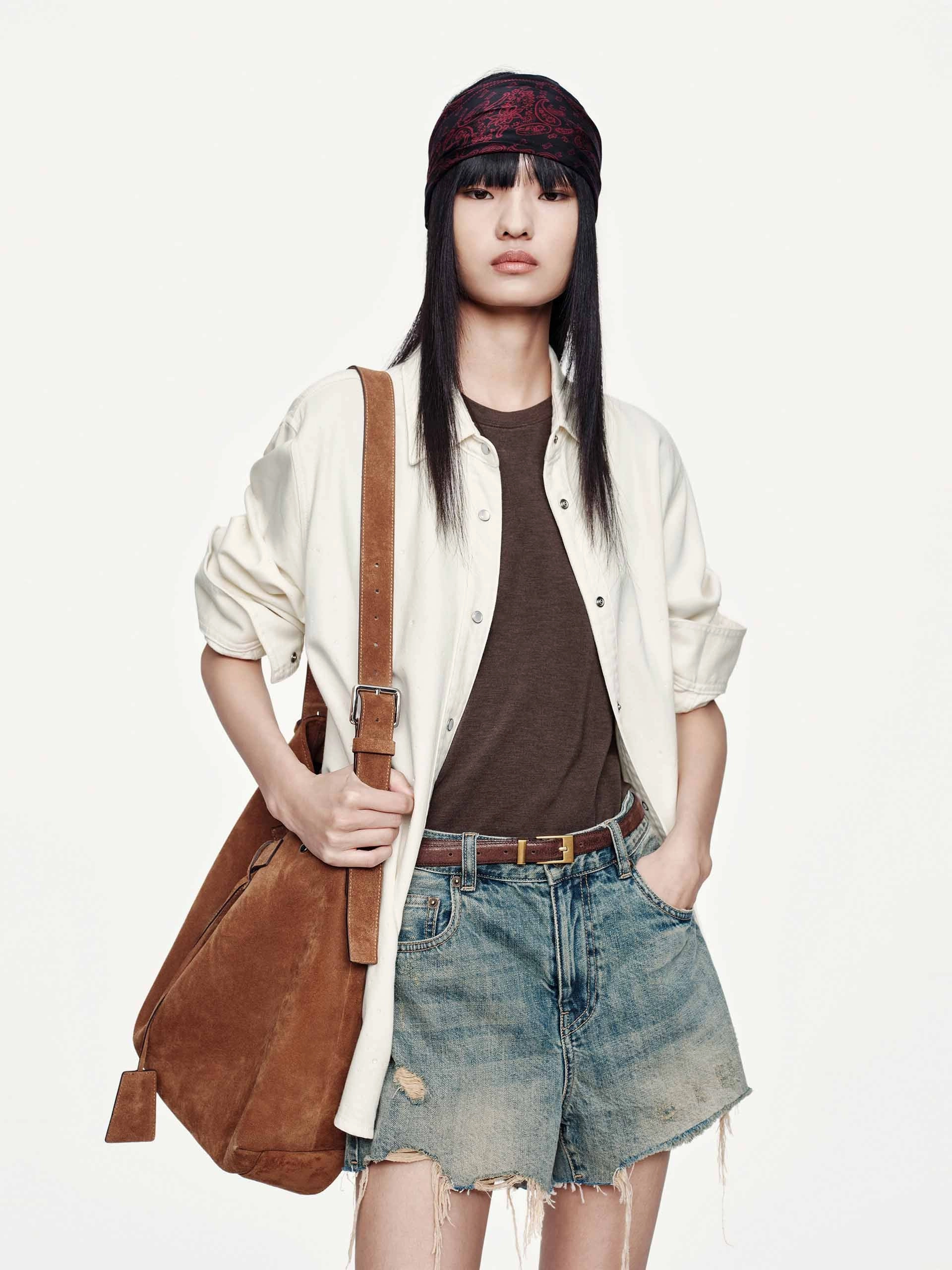 Hotfix Rhinestone Denim Shirt Tropical theme