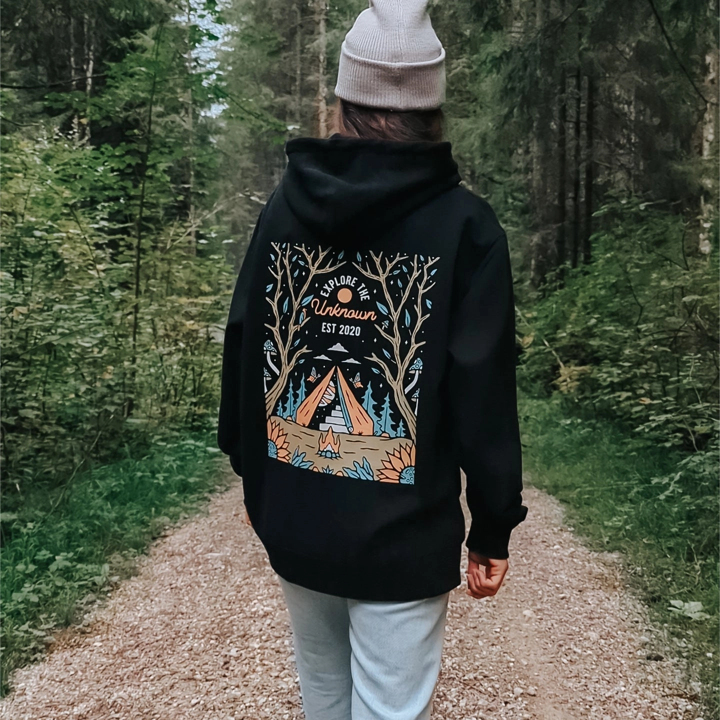 Organic "Explore The Unknown" Hoodie Ringtail possum like