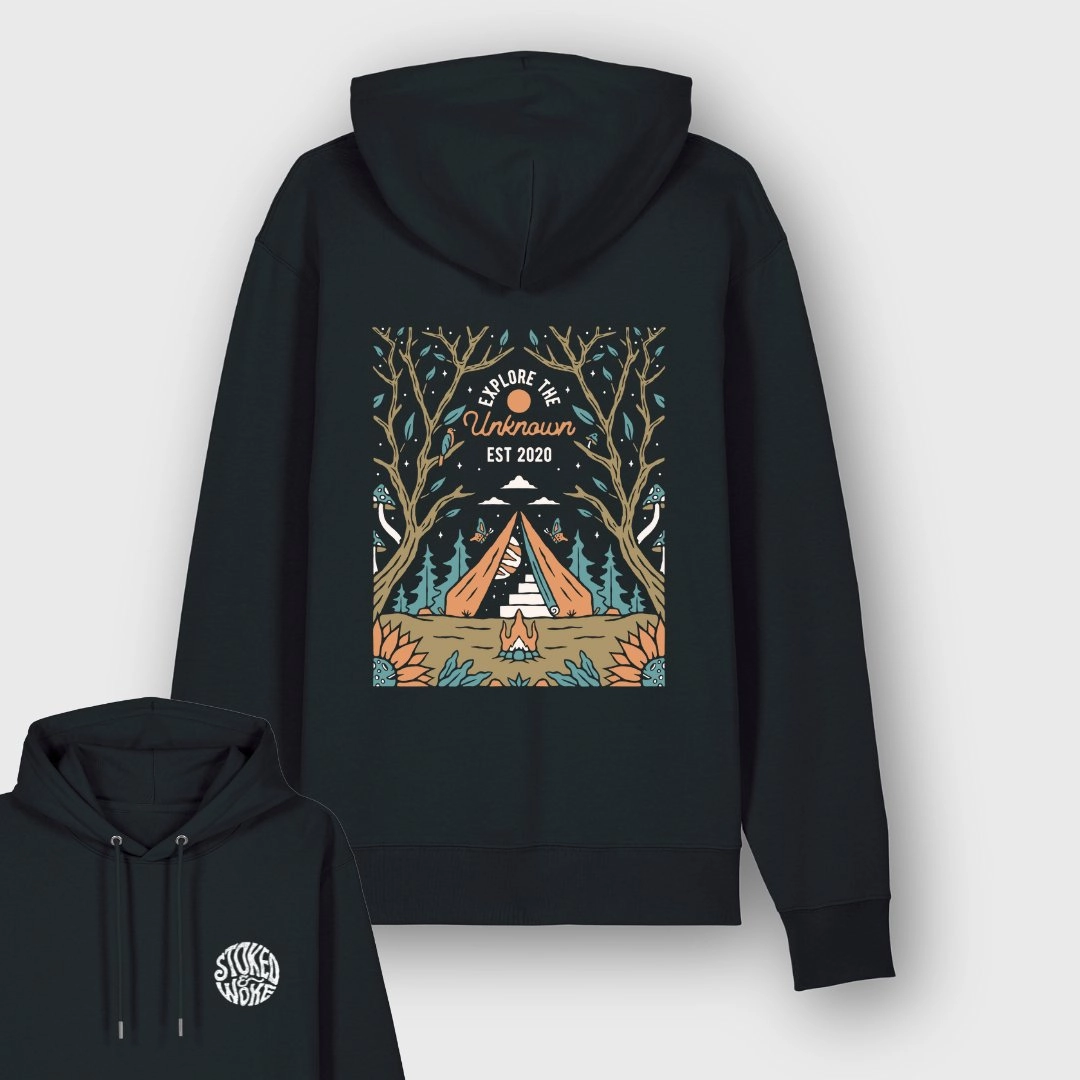 Organic "Explore The Unknown" Hoodie Triple Stitch Seams