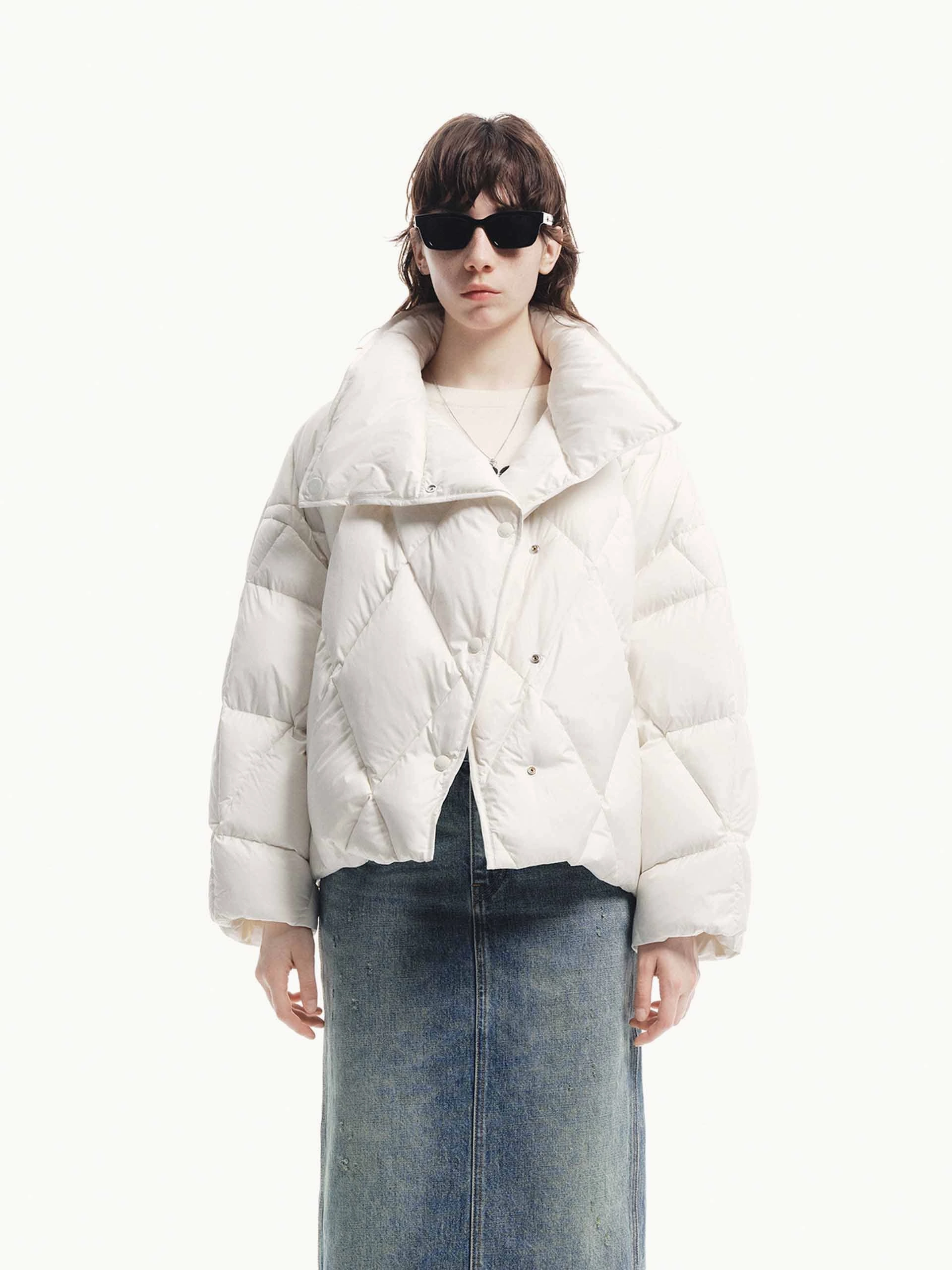 Lapel Quilted Down Jacket Fleece Lined Interior Thermal Insulation
