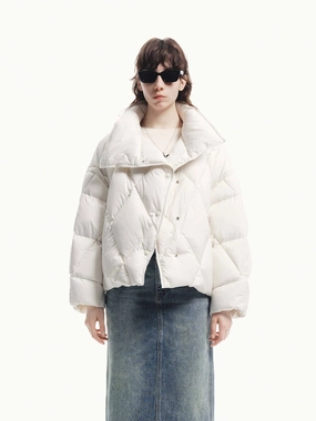 Lapel Quilted Down Jacket Wrinkle Free Texture