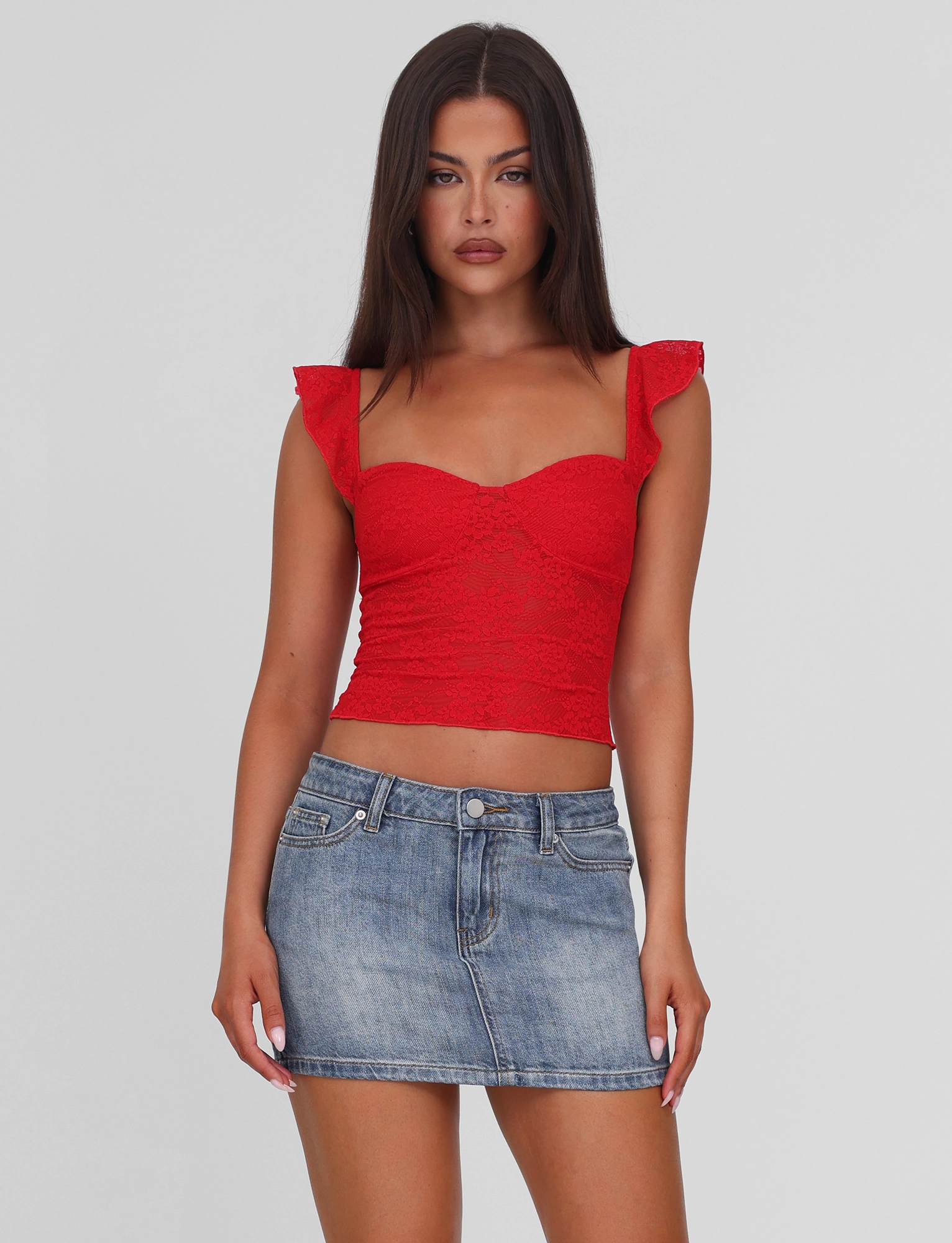 Poised Vibe Side Ruching MICHAYLA MINI SKIRT - MID WASH