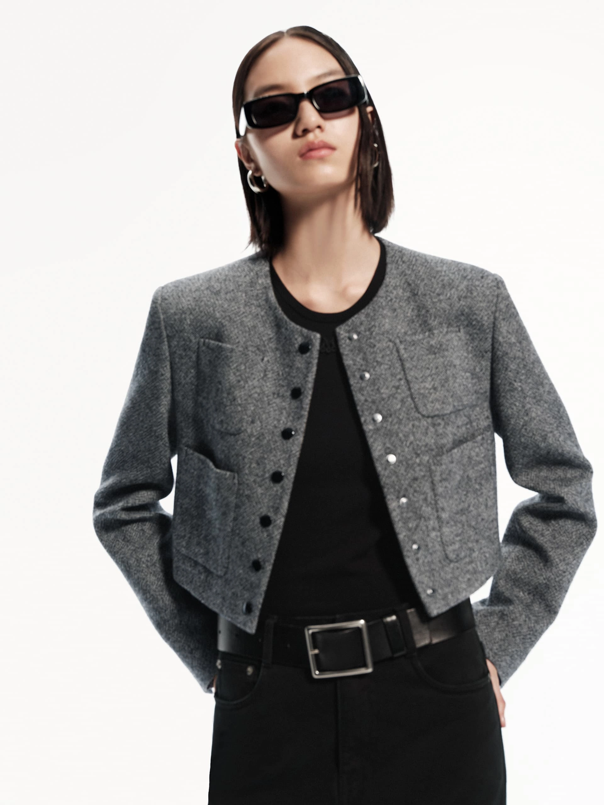 Water Repellent Fabric Mid Season Wear Front Pocket Cropped Jacket