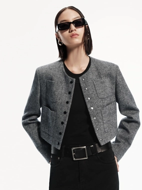 Lightweight Lining Front Pocket Cropped Jacket
