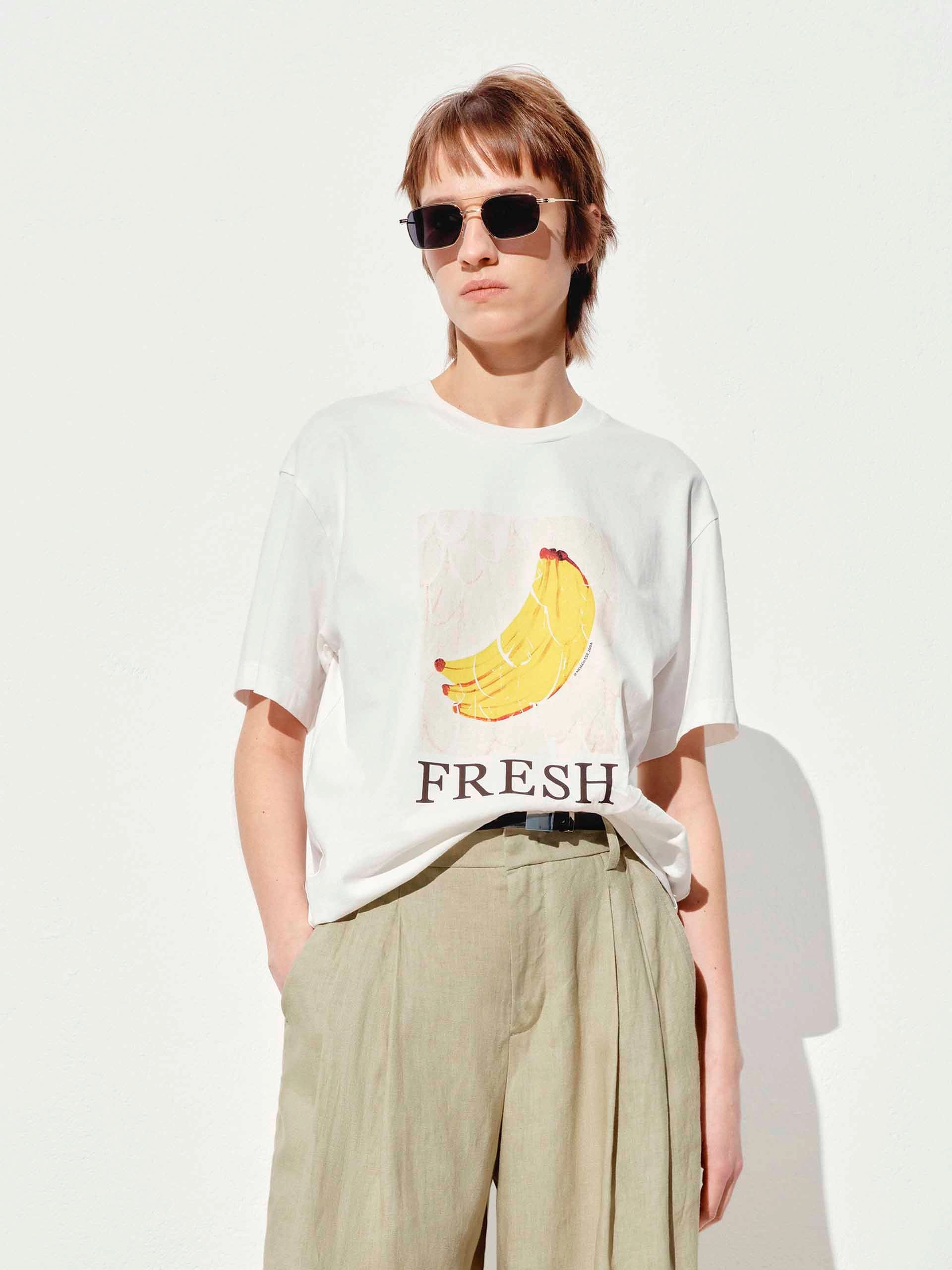 Casual Layer Look Fruit Print Cotton T-shirt
