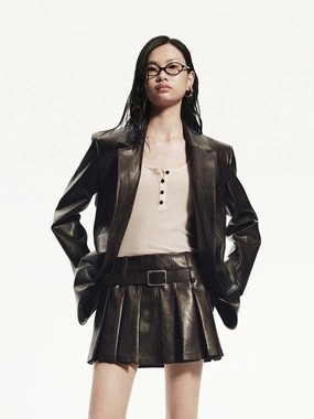 Oversized Leather Blazer Heat Retention Lining All Season Versatility