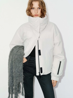 Funnel Neck Cropped Jacket HypoallergenicMaterial