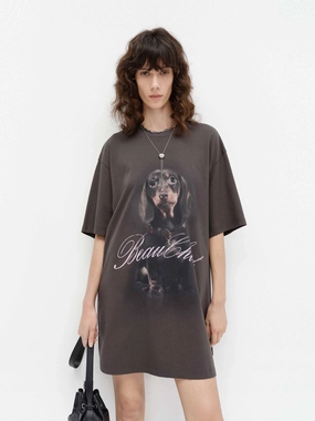 Anti microbial coating Puppy Print Oversized T-shirt