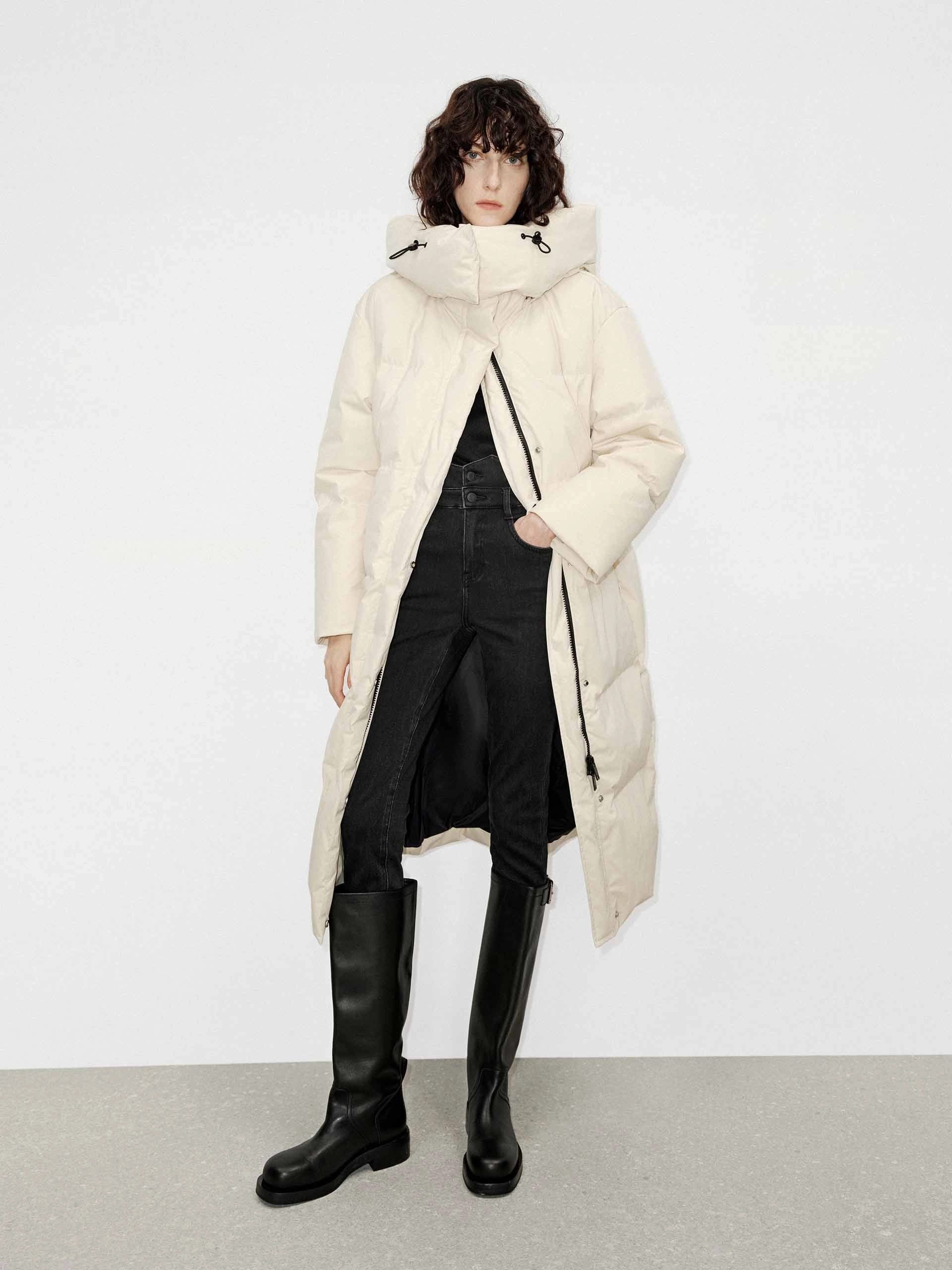 Refined Style Designer Inspired Funnel Neck Long Down Jacket