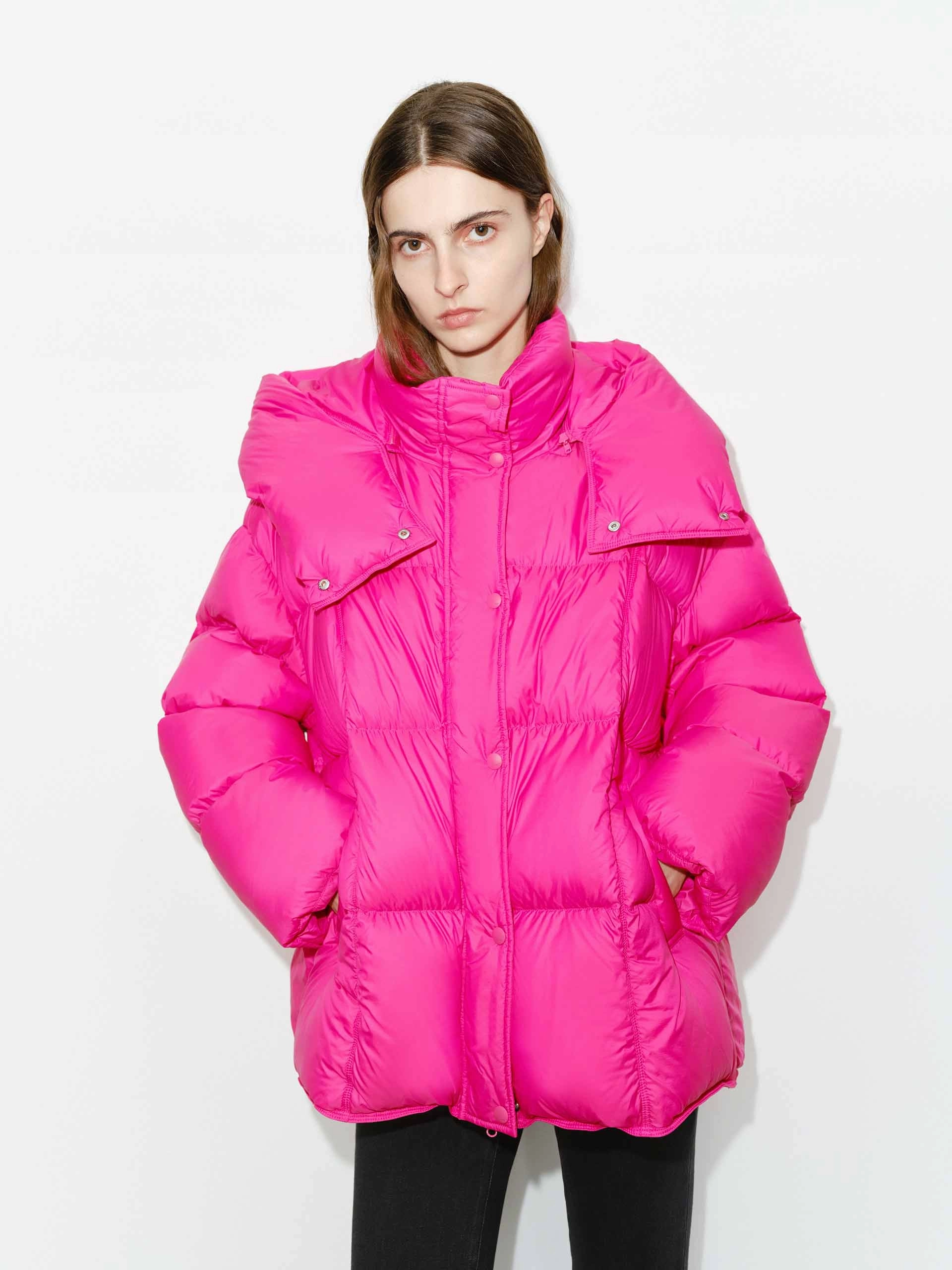 Double Stitched Seams Draft Block Funnel Neck Puffer Jacket