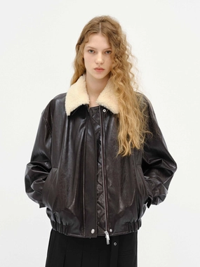 Light Travel Piece Breathable Mesh Panels Fur Collar Leather Coat