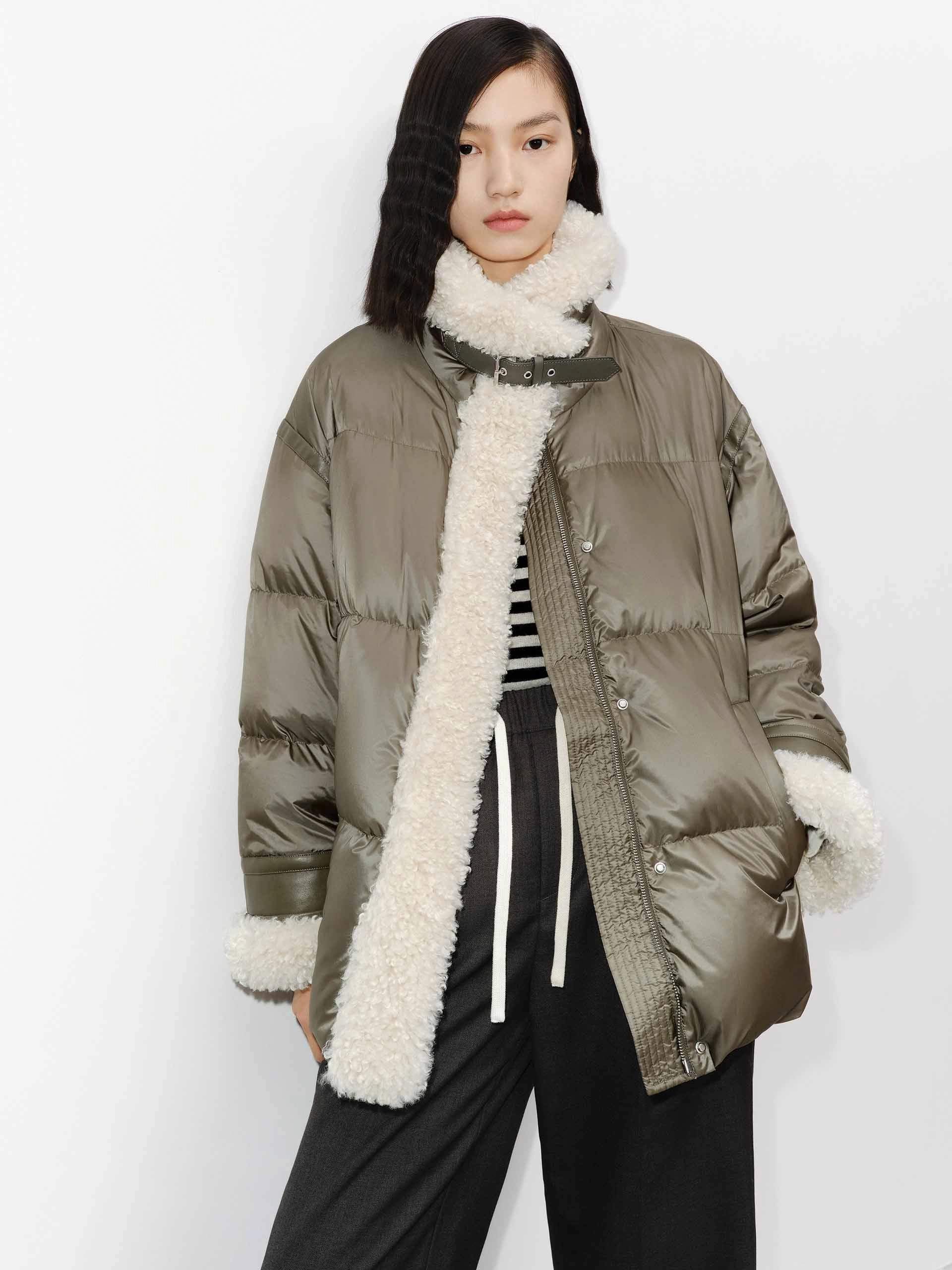 Fur Trim Quilted Down Jacket Softshell Technology Simple Look