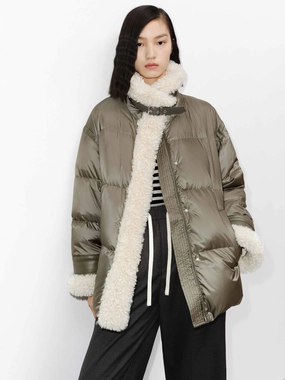 Fur Trim Quilted Down Jacket Softshell Technology Simple Look